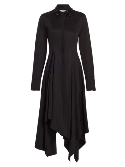 Jason Wu Collection Women's Beaded-collar Poplin Handkerchief Shirtdress In Black
