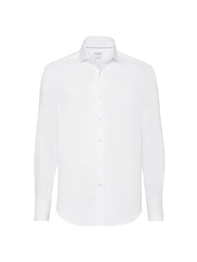 Brunello Cucinelli Men's Twill Slim Fit Shirt With Spread Collar In White