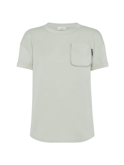 Brunello Cucinelli Women's Cotton Jersey T-shirt With Shiny Tab In Mint_green