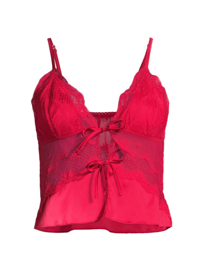 Kat The Label Women's Lucille Lace-trim Satin Tie-front Camisole In Red