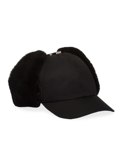 Prada Re-nylon And Shearling Hat In Black