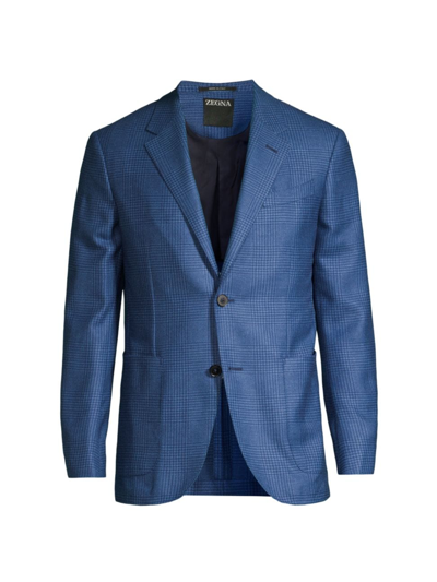 Zegna Men's Plaid Cashmere-blend Two-button Sport Coat In Blue Navy Check