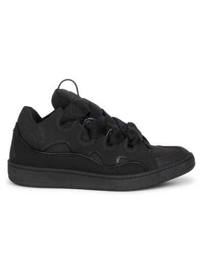 Lanvin Curb Leather Sneakers In Navy