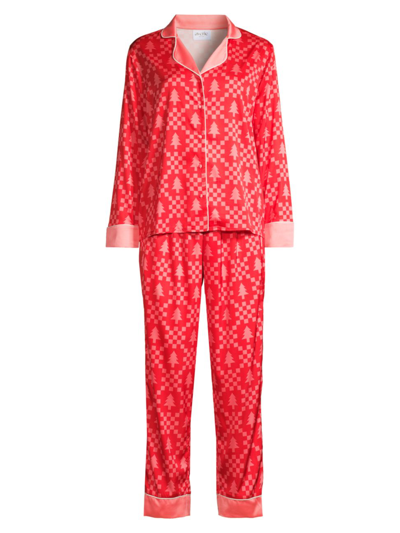 Averie Sleep Women's Berry 2-piece Tree-print Pajama Set In Berry Holiday Print