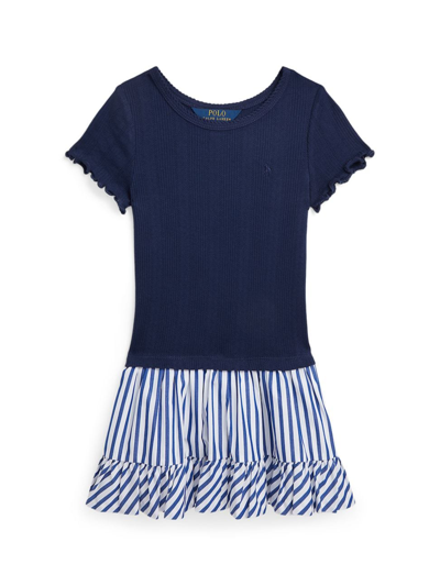 Polo Ralph Lauren Kids' Toddler And Little Girls Woven-skirt Pointelle-knit Cotton Dress In Newport Navy