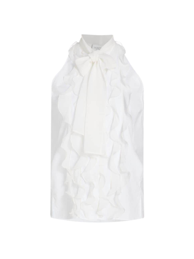 Giambattista Valli Women's Ruffled Cotton Tieneck Sleeveless Blouse In Ivory