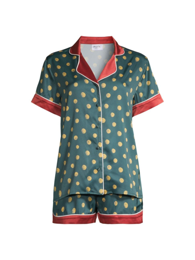 Averie Sleep Women's Polka-dot Short Two-piece Pajama Set In Green