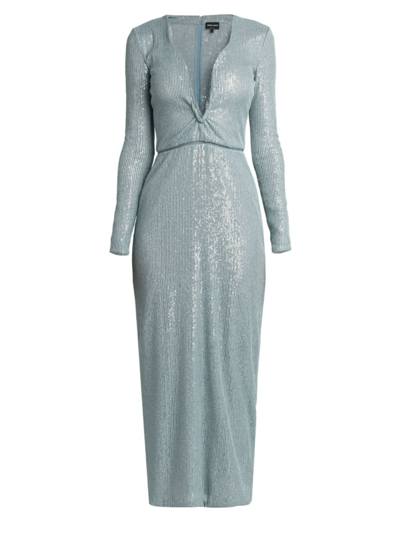 Giorgio Armani Women's Sequined Long-sleeve Midi Dress In Silver Cloud