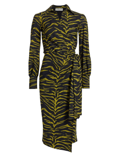 Chiara Boni La Petite Robe Women's Lodal Zebra Faux-wrap Midi-dress In Green Tiger