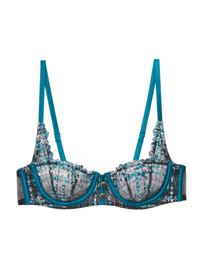 Fleur Du Mal Gabrielle Embroidery Balconette Bra In Aquamarine