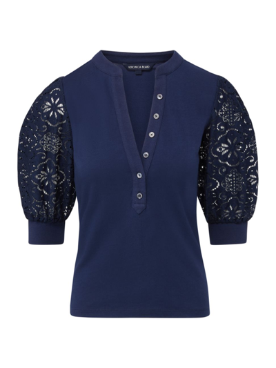 Veronica Beard Women's Coralee Cotton Lace-sleeve Blouse In Marine