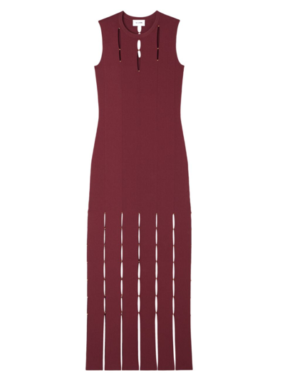 St John Stretch Knit Slit Gown In Cranberry