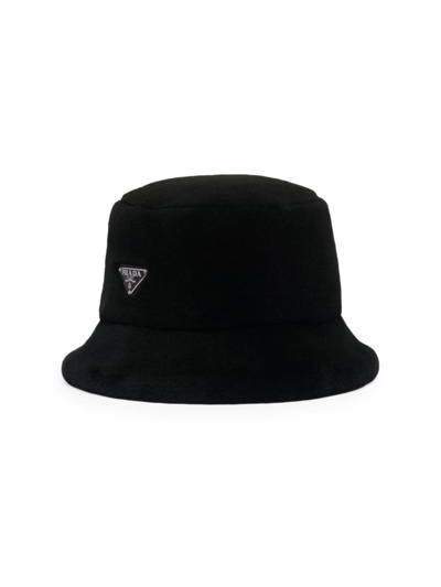 Prada Men's Shearling Bucket Hat In Gray
