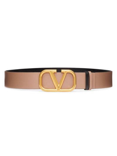 Valentino Garavani Women's Reversible Vlogo Signature Belt In Glossy Calfskin 40mm In Smokey Beige Black
