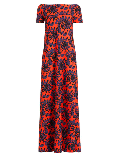 Chiara Boni La Petite Robe Women's Yasin Off-the-shoulder Tie-dye Gown In Modern Flowers Orange