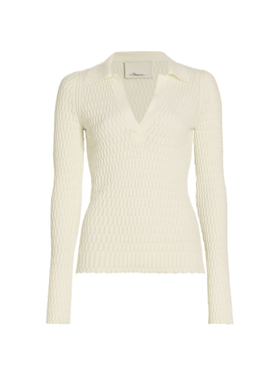3.1 Phillip Lim Women's E24 Knit Long-sleeve Polo T-shirt In Ivory