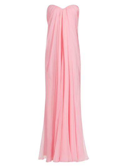 Alexander Mcqueen Strapless Draped Silk Chiffon Gown In Rosa