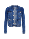 L Agence Yari Faded Collarless Denim Jacket In Rhodes