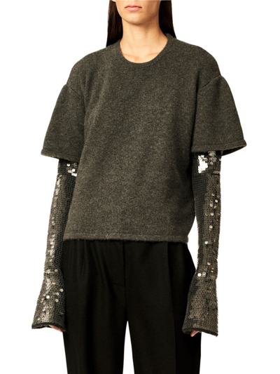 Interior Sequin Embellished Cashmere Knit Double T-shirt In Ink