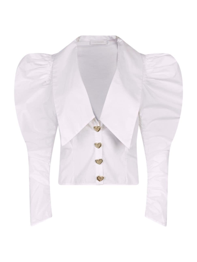 Anne Fontaine Women's Philadelphia Heart-button Poplin Blouse In White