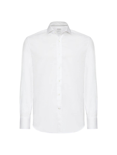 Brunello Cucinelli Men's Twill Basic Fit Shirt With Spread Collar In White