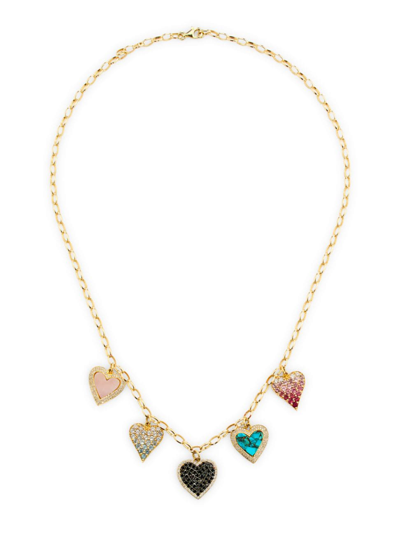 Nina Gilin Women's 14k Yellow Gold, 1.60 Tcw Diamond & Multi-stone Heart Chain Necklace