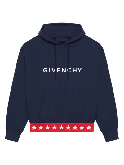 Givenchy Men's Boxy Fit Hoodie In Fleece In Blue