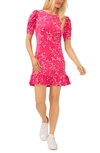 Cece Floral Ruffle Hem Knit Minidress In Pink Punch