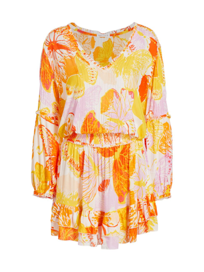 Poupette St Barth Women's Ilona Floral Long-sleeve Minidress In Yellow Macro Wings
