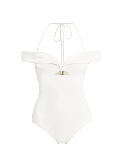 Zimmermann Lexi Off-shoulder One-piece Swimsuit In Ivory