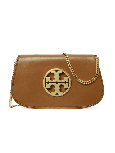 Tory Burch Women's Reva Leather Clutch-on-chain In Brown
