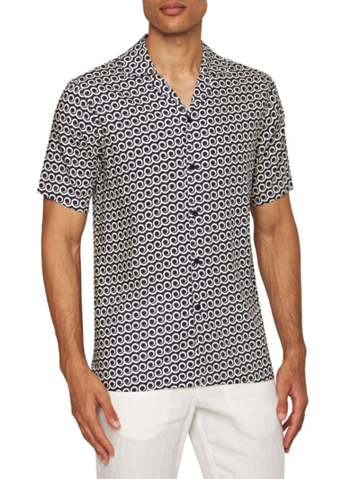 Orlebar Brown Hibbert Lacuna Short-sleeved Shirt In Midnight Navy