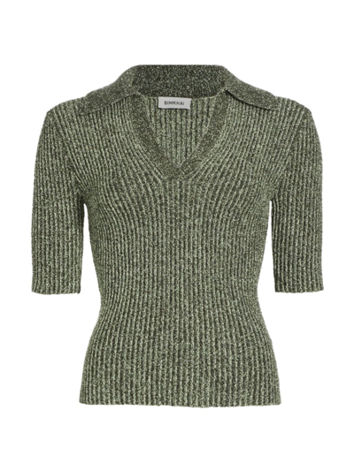 Simkhai Women's Gracey Marled Boucle-knit Polo Top In Griffith Luminary Marl