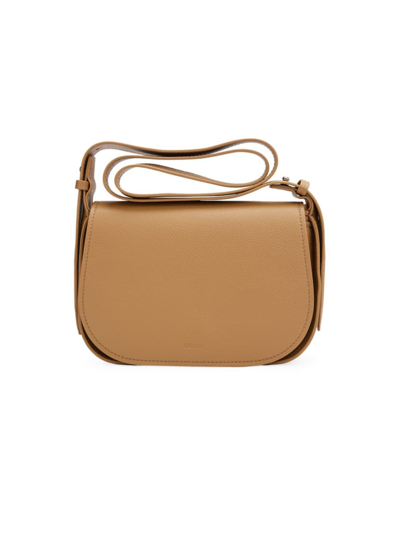 Hugo Boss Grained-leather Saddle Bag With Embossed Logo In Beige