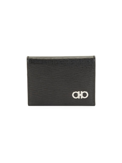 Ferragamo Textured Leather Wallet With Logo In Black