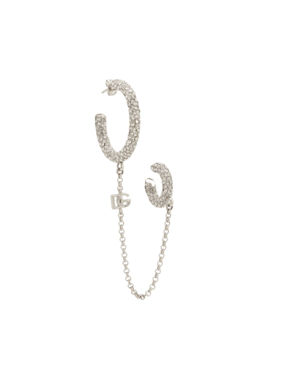 Dolce & Gabbana Logo-lettering Crystal-embellished Earrings In Silver