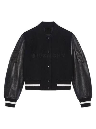 Givenchy Women's Cropped Varsity Jacket In Wool And Leather In Black/white