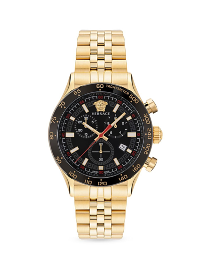 Versace Men's Hellenyium Chrono 44mm Bracelet Watch In Yellow Gold