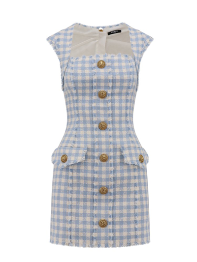 Balmain Sleeveless Check Patterned Mini Dress In Multi