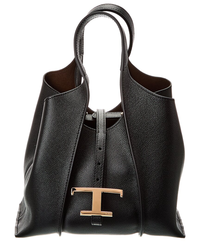 Tod's T Timeless Mini Leather Tote In Black