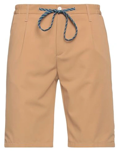 Daniele Alessandrini Homme Man Shorts & Bermuda Shorts Camel Size 32 Polyester, Viscose, Elastane In Beige