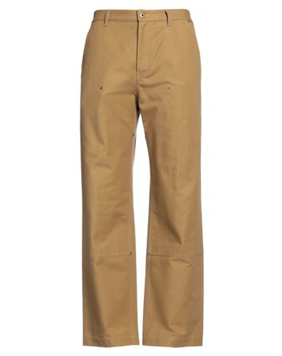 Loewe Man Pants Camel Size 34 Cotton, Soft Leather In Beige