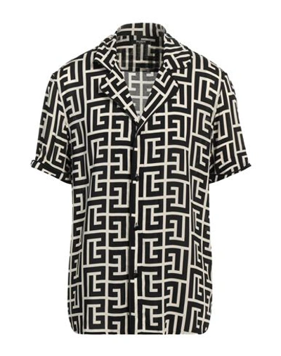 Balmain Monogram Printed Short-sleeved Shirt In Black