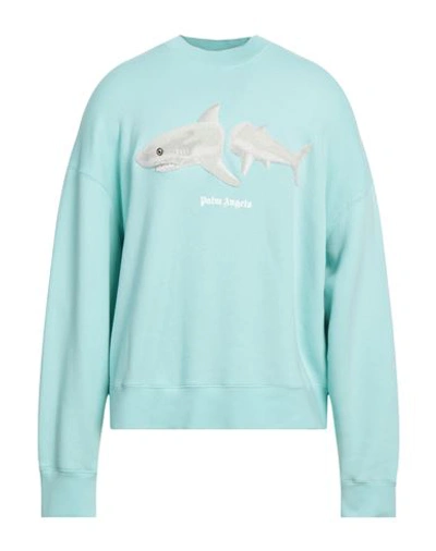 Palm Angels Shark Crewneck Sweatshirt In Light Blue,white