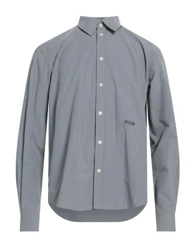 Msgm Man Shirt Grey Size 17 Organic Cotton In Grey