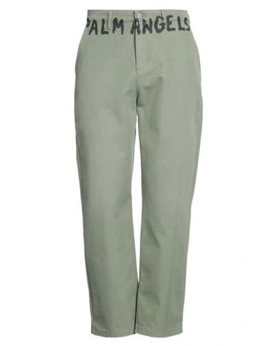 Palm Angels Man Pants Military Green Size L Cotton, Polyamide In Green