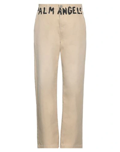 Palm Angels Man Pants Sand Size M Cotton, Polyamide In Beige