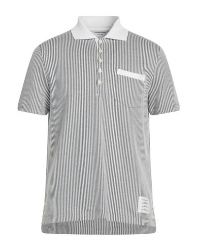Thom Browne Man Polo Shirt Grey Size 5 Cotton, Elastane