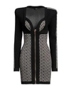 Balmain Black Monogram Minidress With Logo Print All-over In Wool Blend Woman In Black