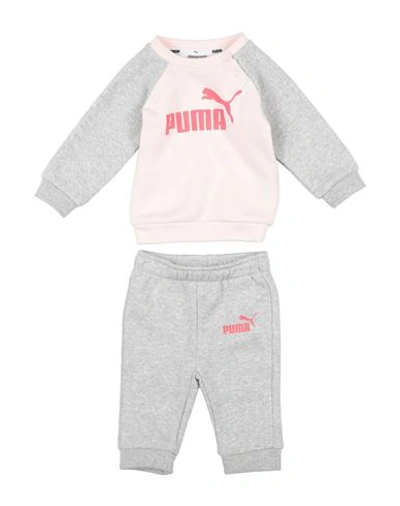 Puma Minicats Ess Raglan Jogger Fl Newborn Baby Set Pink Size 3 Cotton, Polyester, Elastane In Gray